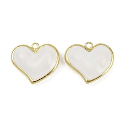Белый Латунь эмаль подвески, долговечный, без кадмия и без свинца, стойки покрытие, реальный 18 k позолоченный, шарма сердца, белые, 26.5x30.5x9.5 мм, отверстие : 2.8 мм
