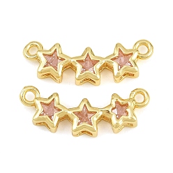 Pink Подвески из латуни и стекла, подвески с тройной звездой, стойки покрытие, долговечный, золотые, розовые, 8x25x4 мм, отверстие : 1.7 мм