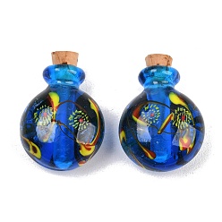 Синий Флаконы для духов ручной работы, изготовленные методом выдувания стекла., круглые, с пробкой, синие, 3.1~3.2x2.25x1.4~1.45 см, отверстие : 5 мм