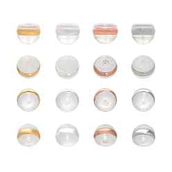 Mixed Color Clear Silicone Ear Nuts, Earring Backs, with Stainless Steel Findings, Golden & Rose Gold & Stainless Steel Color & Silver, 5.5x4mm, Hole: 0.5mm, 32pcs/box
