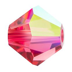 70040 200 Indian Pink AB Хрустальные бусины preciosa®, чешский хрусталь, биконус(451 69 302 рондель), 70040 200 индийский розовый ab, 6 мм, отверстие: 1 мм