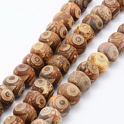 Tibetan Agate Tibetan Style 3-Eye dZi Beads Strands, Natural Agate Beads, Dyed, Rondelle, 15~16x10~11mm, Hole: 1mm, about 32pcs/strand, 14.17 inch(36cm)