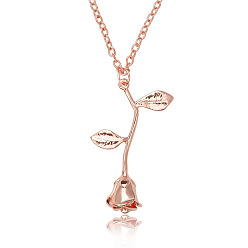 Rose Gold Valentine's Day Theme Alloy Pendant Necklaces, Rose, Rose Gold, 20.47 inch(52cm)