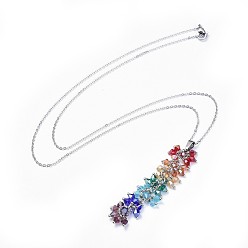 Stainless Steel Color Chakra Jewelry, Glass Pendant Necklaces, with 304 Stainless Steel Chains, Lobster Claw Clasps and Brass Findings, Cardboard Box, Colorful, 23.4 inch(59.5cm)