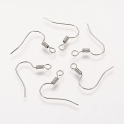 Platinum Brass Earring Hooks, Ear Wire, with Horizontal Loop, Nickel Free, Platinum, 17mm, Hole: 1.5mm, 21 Gauge, Pin: 0.7mm