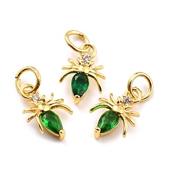 Темно-Зеленый Латунные микро проложить кубического циркония прелести, реальный 18 k позолоченный, без кадмия и без свинца, насекомое, темно-зеленый, 12x8x2 мм, отверстие : 3.8 мм