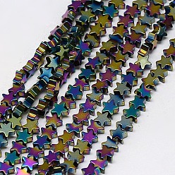 Multi-color Plated Electroplate Non-magnetic Synthetic Hematite Beads Strands, Star, Grade A, Multi-color Plated, 4x4x2mm, Hole: 1mm, about 117pcs/strand, 16 inch