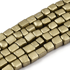 Dark Goldenrod Opaque Spray Painted Glass Bead Strands, Rectangle, Dark Goldenrod, 2~4.5x3.5~4x3.5~4mm, Hole: 1.2mm, about 105~110pcs/strand, 14.88 inch~15.28 inch(37.8~38.8cm)