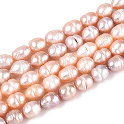 Персиковый Слойка Нити из натурального культивированного пресноводного жемчуга, рис, розовые, 6.5~11x5~6 мм, отверстие : 0.6 мм, около 38~48 шт / нитка, 12.99~13.58 дюйм (33~34.5 см)