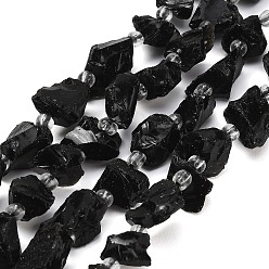 Tourmaline Raw Rough Natural Black Tourmaline Beads Strands, Nuggets, with Seed Beads, 11~28x9~13x6~10mm, Hole: 1mm, about 24~29pcs/strand, 14.96''(38cm)~15.75''(40cm)