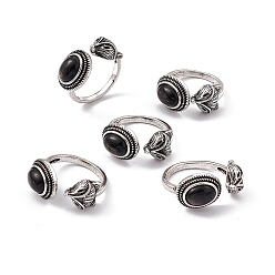 Гиперстен Кольца-манжеты из натурального гиперстена лисы, открытое кольцо, антикварные серебряные латунные украшения для женщин, 2.5~3 мм, внутренний диаметр: 17~18 мм