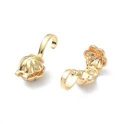 Real 18K Gold Plated Brass Bead Tips, Calotte Ends, Clamshell Knot Cover, Flower, Real 18K Gold Plated, 15x5mm, Hole: 1mm, Inner Diameter: 3.5x4mm