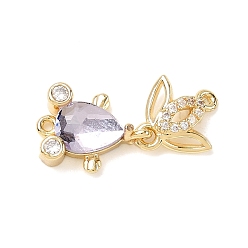 чертополох Латунные микропаве прозрачные кубические цирконии подвески-фигурки для рыбок, со стеклом, стойки покрытие, золотые, чертополох, 23.5x9.5x4.5 мм, отверстие : 1 мм