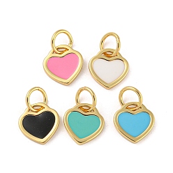 Mixed Color Rack Plating Brass Charms, with Jump Ring and Enamel, Cadmium Free & Lead Free, Long-Lasting Plated, Heart Charm, Real 18K Gold Plated, Mixed Color, 10x9.5x1mm, Hole: 4.4mm