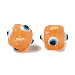 Оранжевый Смола сглаза европейские бусы, большое отверстие шарик, кубические, оранжевые, 11x8x8 мм, отверстие : 4 мм