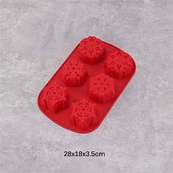Red Christmas Theme Food Grade Silicone Molds, Cake Pan Molds for Baking, Biscuit, Chocolate, Soap Molds, Snowflake, Red, 280x180x35mm