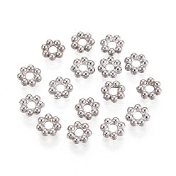 Нержавеющая Сталь Цвет Не тускнеет 304 бусины-разделители из нержавеющей стали в виде маргариток, цветок, цвет нержавеющей стали, 4x1.5 мм, отверстие : 1.4 мм