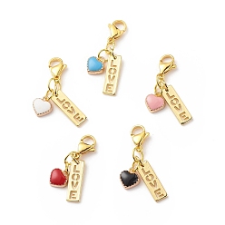 Mixed Color Alloy Enamel Heart Pendant Decorations, Word Love Lobster Clasp Charms, Clip-on Charms, for Keychain, Purse, Backpack Ornament, Stitch Marker, for Valentine's Day, Mixed Color, 33mm
