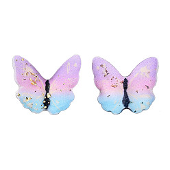 Colorful Transparent Epoxy Resin Cabochons, with Glitter Powder and Gold Foil, Butterfly, Colorful, 22~23x21.5~24.5x3~6mm