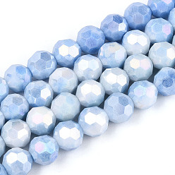 Васильковый Антикоррозийные гальванические стеклянные бусины, имитация драгоценных камней, круглые, с покрытием AB цвета, граненый(32 граненый), васильковый, 10 мм, отверстие : 1.2 мм, около 37 шт / нитка, 14.96'' (38 см)