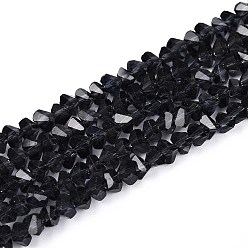 Bleu De Prusse Chapelets de perles en verre transparentes  , triangle, facette, null, 3~3.5x4~4.5x4~4.5mm, Trou: 0.8mm, Environ 121~131 pcs/chapelet, 14.37~15.35 pouce (36.5~39 cm)