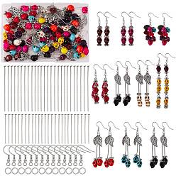 Mixed Color DIY Leaf Dangle Earring Making Kit, Including Synthetic Turquoise Beads, Brass Earring Hooks, Alloy Pendants, Mixed Color, 256pcs/box