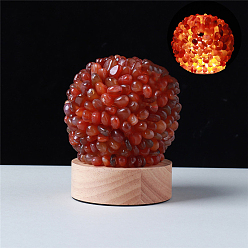 Carnelian Natural Carnelian Ball Night Light, with USB Wire and Wood Base, for Home Office Desktop Decoration, 120x90mm