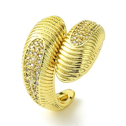 Real 16K Gold Plated Brass Micro Pave Cubic Zirconia Open Cuff Rings, Teardrop, Real 16K Gold Plated, US Size 8 1/2(18.5mm)
