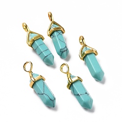 Synthetic Turquoise Synthetic Turquoise Pendants, Faceted, with Golden Tone Brass Findings, Lead free & Cadmium Free, Bullet, 27~30x9~10x7~8mm, Hole: 4x3mm