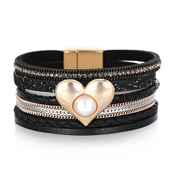 SZ00252-1 Bohemian Multi-layer Chain Bracelet Heart-shaped Imitation Pearl Weaving Women's Bracelet.