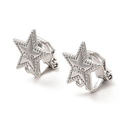 Platinum Alloy Clip-on Earring Findings, with Horizontal Loops, for Non-pierced Ears, Star, Platinum, 14.5x13.5x12mm, Hole: 1mm