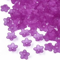 Purple Transparent Acrylic Beads, Flower, Frosted, Purple, 10x5mm, Hole: 1mm, about 4600pcs/500g