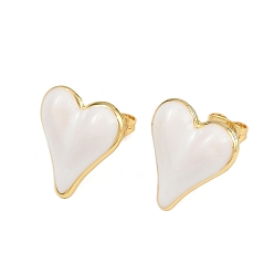 Белый Латунные серьги-гвоздики в форме сердца, с эмалью, стойки покрытие, долговечный, без кадмия и без свинца, реальный 18 k позолоченный, белые, 17.5x15 мм