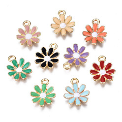 Mixed Color Light Gold Plated Alloy Pendants, with Enamel, Flower, Mixed Color, 17.5x14.5x3mm, Hole: 2mm