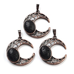 Лавовый камень Подвески из натуральной лавы, с красной медью, луна, 34x30x9~9.5 мм, отверстие : 5x8 мм