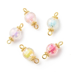 Mixed Color Transparent Acrylic Connector Charms, Bead in Bead, AB Color, with Golden Tone Iron & Alloy Findings, Faceted Round, Mixed Color, 17x8mm, Hole: 1.5mm