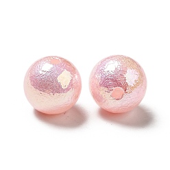 Pearl Pink UV Plating Iridescent ABS Plastic Beads, Textured Round, Pearl Pink, 14x13mm, Hole: 2mm