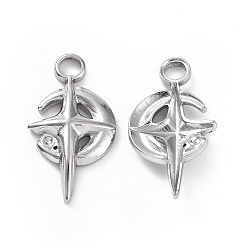 Stainless Steel Color 304 Stainless Steel Pendant Rhinestone Settings, Moon with Cross, Stainless Steel Color, Fit for 0.8mm Rhinestone, 21x11x3mm, Hole: 3mm