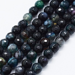 Black Faceted Natural Agate Beads Strands, Dyed & Heated, Round, Black, 6mm, Hole: 0.5mm, about 63pcs/strand, 14.4 inch(36.5cm)