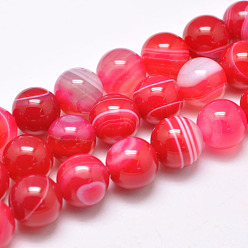 Pale Violet Red Natural Striped Agate/Banded Agate Bead Strands, Dyed & Heated, Round, Grade A, Pale Violet Red, 10mm, Hole: 1mm, about 39pcs/strand, 15.2 inch(387mm)