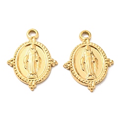 Золотой Вакуумное покрытие pvd 304 подвески из нержавеющей стали, овал с подвеской в виде Девы Марии, золотые, 19x14x1.5 мм, отверстие : 1.6 мм