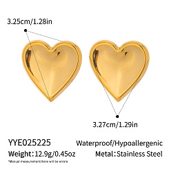 Настоящее золото 18K Сердце 304 нержавеющей стали серьги, реальный 18 k позолоченный, 32.5x32.7 мм