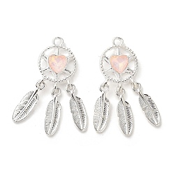 Оранжевый Подвески из сплава со стразами, без свинца и без кадмия, тканая сетка, серебряные, оранжевые, 34x15.5x4.5 мм, отверстие : 2 мм