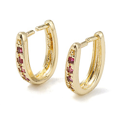 Deep Pink Rack Plating Brass Pave Cubic Zirconia Snap on Bails, Cadmium Free & Lead Free, Real 14K Gold Plated, Deep Pink, 11.5x9.5x2.5mm, Pin: 0.9mm