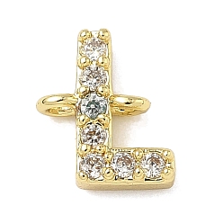 Letter L Подвески-буквы с микропаве из латуни и прозрачными кубическими циркониями, реальный 18 k позолоченный, стойки покрытие, без кадмия и без свинца, долговечный, Письмо L, 8.5~9.5x6.5~12.5x2.5 мм, отверстие : 1.2 мм