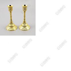 Золотой 2 шт. подсвечники из цинкового сплава, плоский круглый узор, золотые, 36.5~78.5x163 мм, внутренний диаметр: 25x34 мм