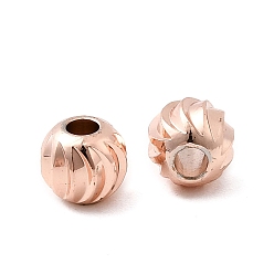 Розовое Золото Рифленые круглые латунные бусины, долговечный, стойки покрытие, без свинца и без кадмия, розовое золото , 6x5 мм, отверстие : 2 мм