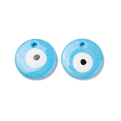 Light Blue Handmade Lampwork Evil Eye Pendants, Flat Round, Light Blue, 50x8~10mm, Hole: 4.5~5.5mm