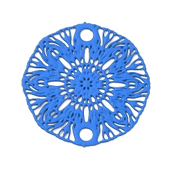 Royal Blue 430 Stainless Steel Connector Charms, Etched Metal Embellishments, Flat Round with Flower Links, Royal Blue, 18.5x0.5mm, Hole: 1.8mm