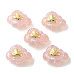 Misty Rose Resin Cartoon Cloud Beads, with Golden Plated Alloy Smiling Face, Misty Rose, 22x29x15mm, Hole: 1.8mm